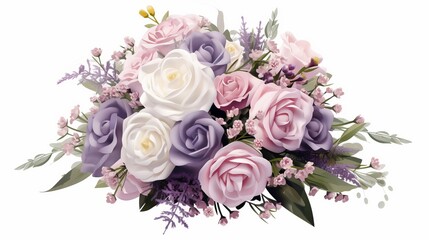 Pastel colors wedding bouquet made of Roses, Freesia, Carnation and Limonium flowers isolated on white