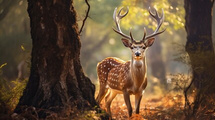Untamed beauty with the stunning images featuring spotted deer, and various deer species in their natural habitat. Wildlife in Wild - obrazy, fototapety, plakaty