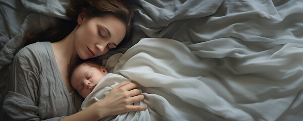 A mother and her newborn baby resting peacefully together, Fictional Character Created By Generated AI.