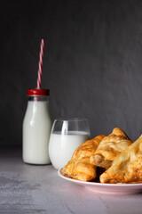 breakfast with milk and croissant