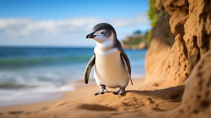 Adorable Little Penguin (Eudyptula minor) enjoying the coastal charm of Australia. A delightful encounter with these charismatic seabirds in their natural habitat