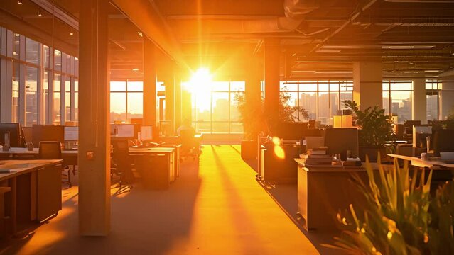 The suns last rays pour into the office casting a warm and welcoming glow for employees to enjoy as they finish their work day.