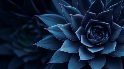 Agave cactus, abstract natural pattern background, dark blue toned