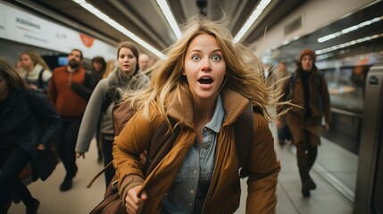 Fototapeta premium photo of a woman rushing to her flight 