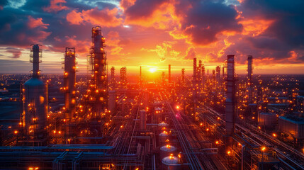 Fototapeta na wymiar Oil refinery and petrochemical plant at sunset