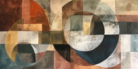 Vintage  charcoal painting circular style, with delicate hues blending in circular formations.