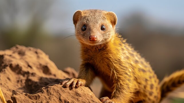 Captivating image of a mongoose captured in its natural habitat, displaying its curious and agile nature. Ideal for illustrating wildlife diversity, animal behavior, or nature conservation themes