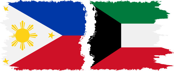 Kuwait and Philippines grunge flags connection vector