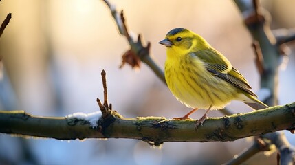 Eurasian siskin sitting on the branch. Carduelis spinus. song bird in the nature habitat. wildlife scene from nature. Winter scene with song bird