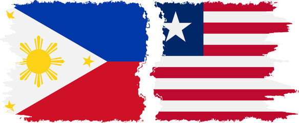 Liberia and Philippines grunge flags connection vector