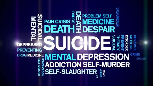 Suicide animated tag word cloud;text design animation kinetic typography seamless loop.