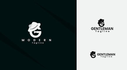 G letter with gentleman hat logo design. Hat G letter. Business. Gentleman text logo. Lettering. Font. G logo. Hat vector. Premium template.