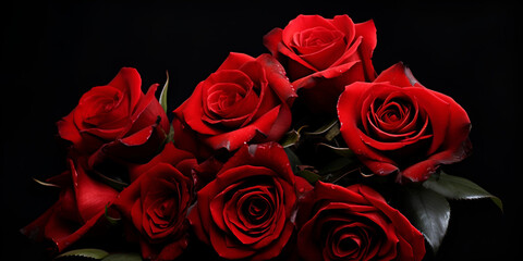 In Memoriam Funeral Red Roses on a Dark Background 