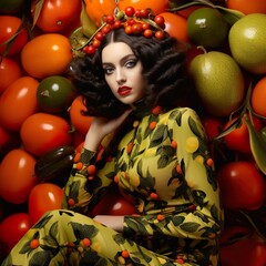 Fototapeta na wymiar portrait of a beautiful woman with backgrounds of vegetables 