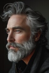 handsome man with grey hair and grey beard