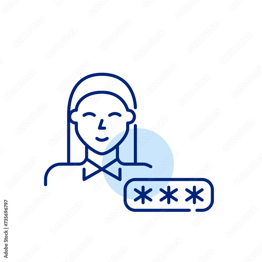 Wall mural Smiling female user and passwords symbols. Pixel perfect, editable stroke