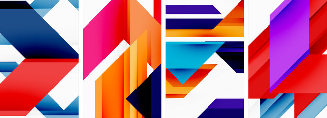Bright colorful geometric abstract poster background set
