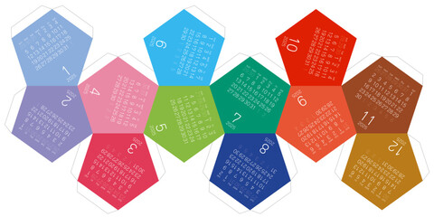 2025年正十二面体の卓上カレンダー　ペーパークラフト展開図