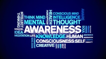 Awareness animated tag word cloud;text design animation kinetic typography seamless loop.