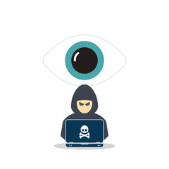 Hacker watching your every move on web. Hacker with laptop computer stealing confidential data, personal information and credit card detail. Hacking concept.	