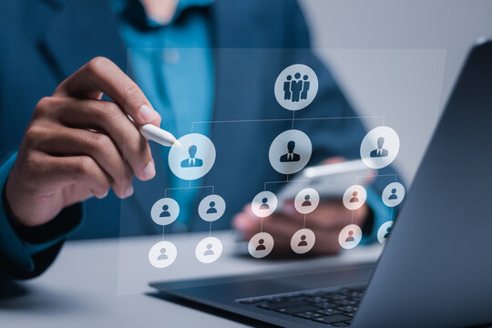 Organizational structure concept. Teamwork organization and business workflow process management for Information on hierarchical structure of departments in business organizations.