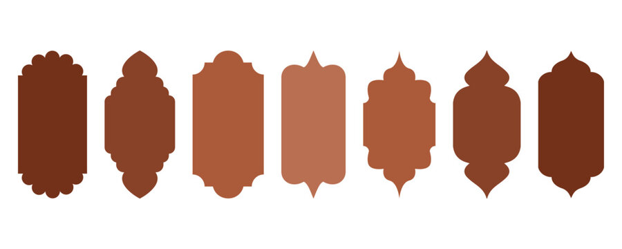 Ramadan shapes of windows and doors design. Islamic arches with Turkish ornament. Muslim oriental templates for banner and decor. Vector symbols