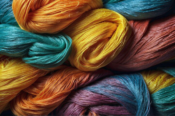 Extreme Close Up of Multi Color Sari Silk Threads