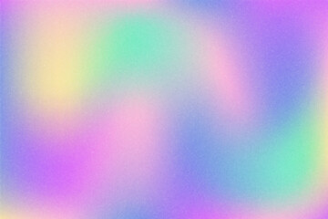 Holographic gradient textured background. Noisy light rainbow gradation. Soft colors grainy foil. Abstract blurred fluid wallpaper. Vector.