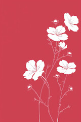 Illustration of silhouette cherry blossom in white color on a red background