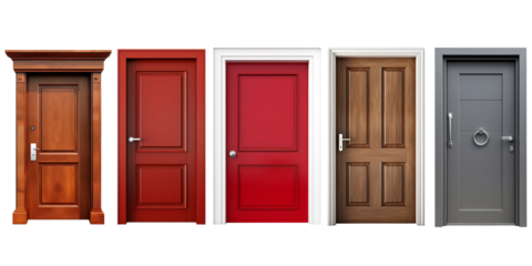 Set of home door elements for open and close isolated on transparent png background, interior design concept.