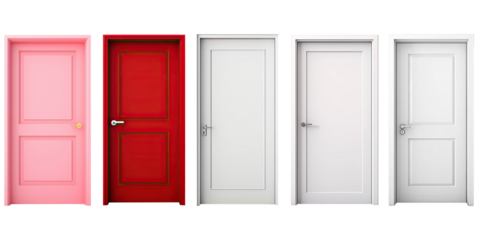 Set of home door elements for open and close isolated on transparent png background, interior design concept.