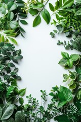Fototapeta premium Green leaves frame isolated on white background