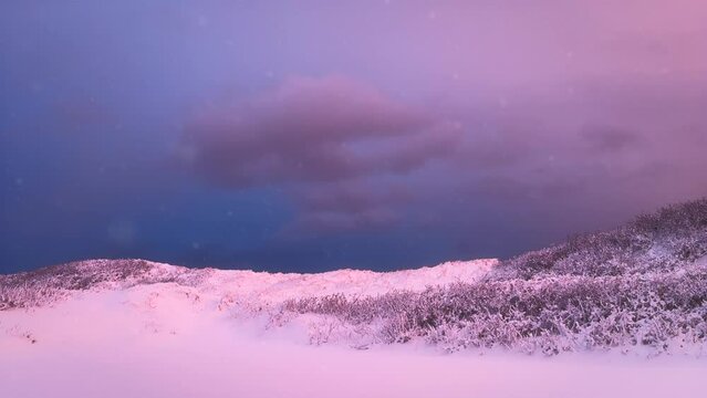 Cape Cod in Winter with Snow at Sunset on the Beach