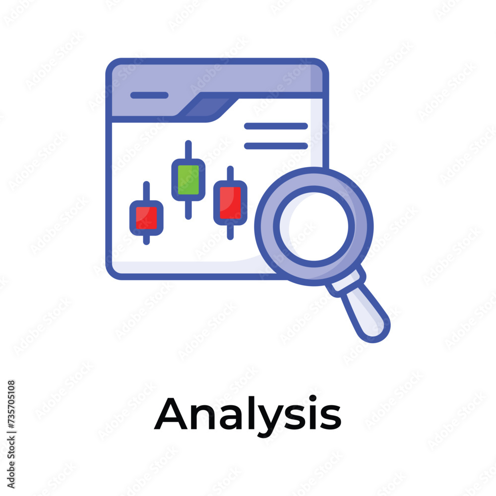 Wall mural candlestick chart inside webpage with magnifier depicting concept icon of trading analysis