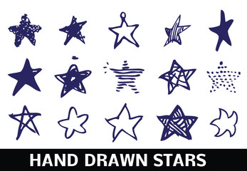 Obraz premium Set of Variety Hand Drawn Stars. Editable Clip Art.