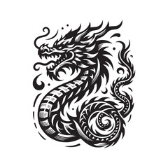 black and white tribal dragon tattoo vector illustration