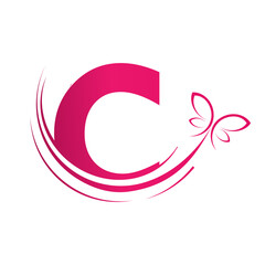 C Letter with  butterfly design template illustration