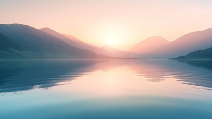 Ethereal Mountain Dawn: Soft Sunrise Over a Still Highland Lake