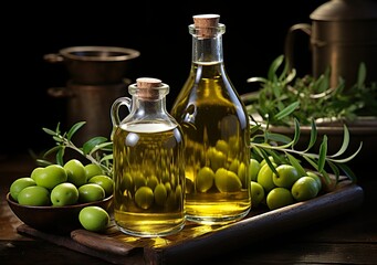 Olive oil with fresh olives