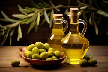 Obraz na płótnie Canvas Olive oil with fresh olives