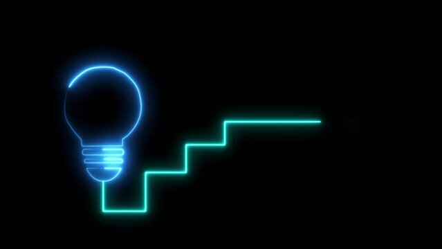Lightbulb and fire ladder with idea, concept, brainstorm, work and success text and start up business growth concept animation on black background