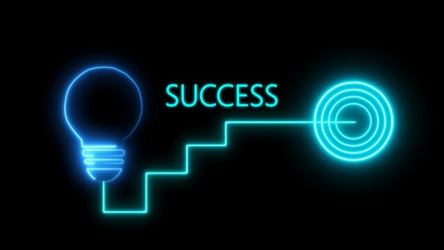 Lightbulb and fire ladder with idea, concept, brainstorm, work and success text and start up business growth concept illustration on black background