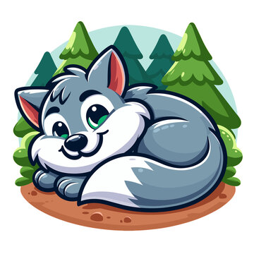 Cartoon character wolf lying down, flat colors