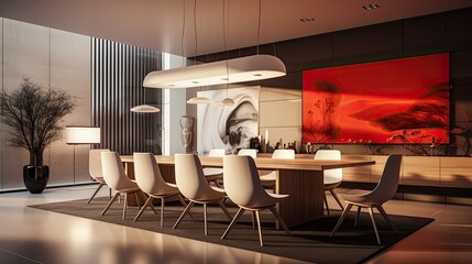 Interior design of modern dining room.