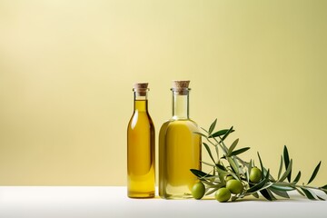 fresh olives and olive oil with copy space 