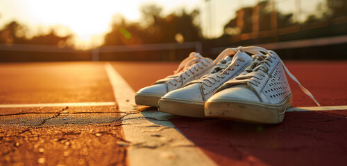 Tennis Sneakers Ready for Action on Court
 - obrazy, fototapety, plakaty