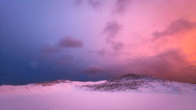 Cape Cod in Winter with Snow at Sunset on the Beach