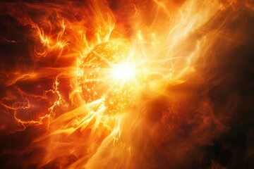 A dynamic and fiery solar flare bursts with intense energy, radiating heat and light against the dark backdrop of space.