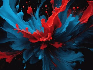 abstract background with blue and red paint splashes on a black background