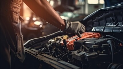 Technician Hands of car mechanic working repair in auto repair Service and Maintenance.